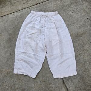 Vtg Y2k OYSHO Plain Earthtone Minimal Baggy Wide Leg Cropped Fit Linen Pants L